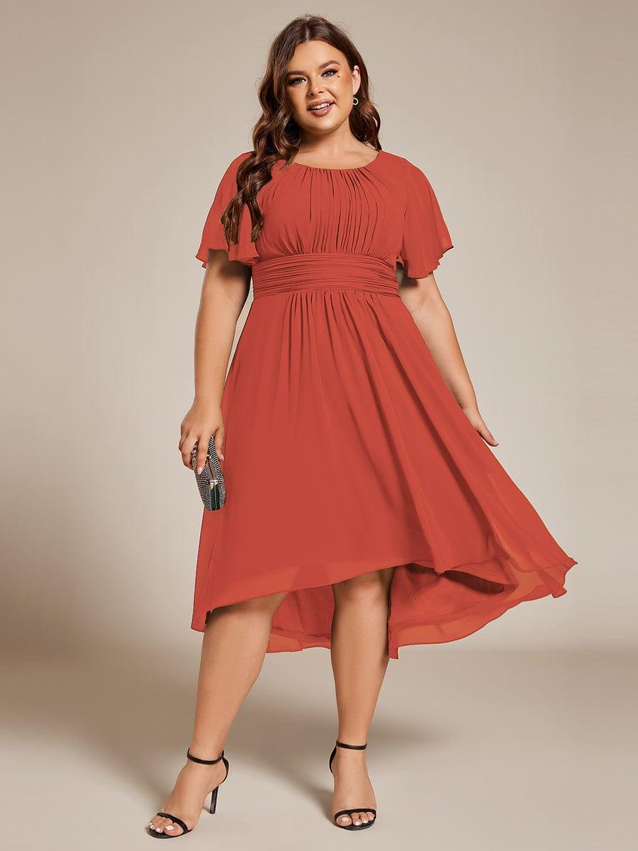 Modern Plus Size  A-Line Midi Chiffon Wedding Guest Dress with Jewel Neck