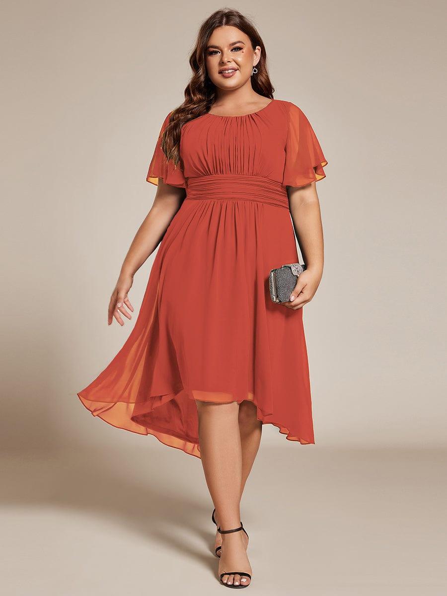 Modern Plus Size  A-Line Midi Chiffon Wedding Guest Dress with Jewel Neck
