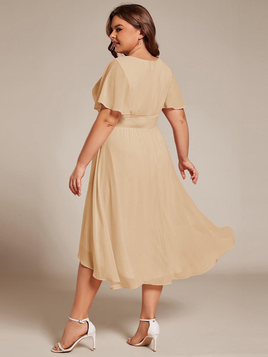 Modern Plus Size  A-Line Midi Chiffon Wedding Guest Dress with Jewel Neck
