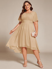 Modern Plus Size  A-Line Midi Chiffon Wedding Guest Dress with Jewel Neck