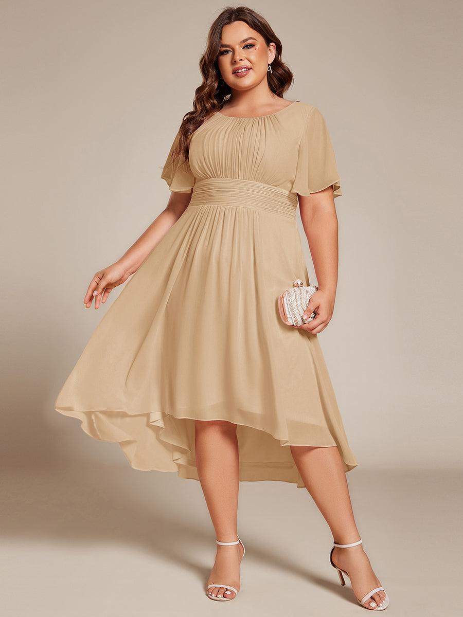 Modern Plus Size  A-Line Midi Chiffon Wedding Guest Dress with Jewel Neck
