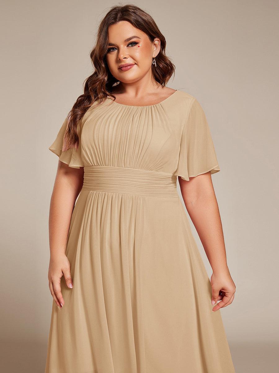 Modern Plus Size  A-Line Midi Chiffon Wedding Guest Dress with Jewel Neck