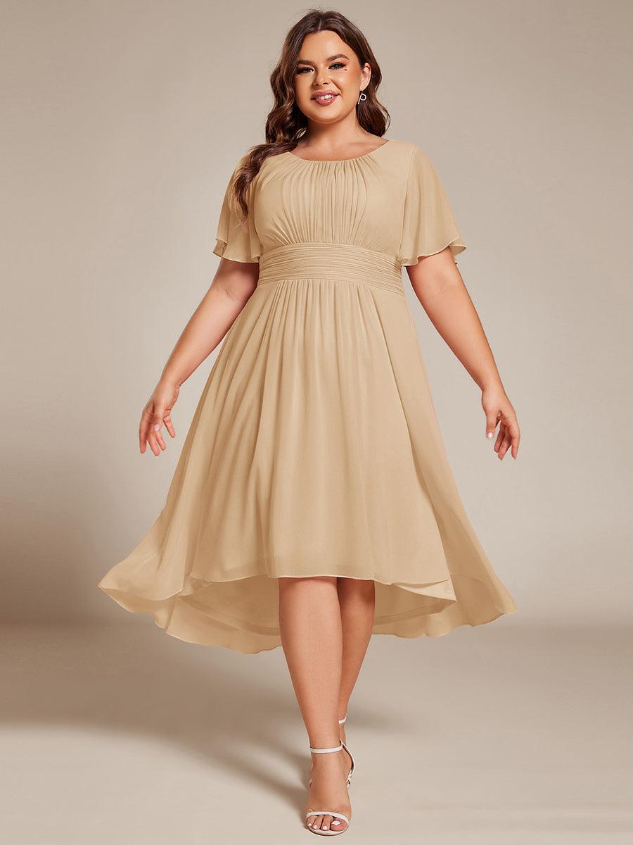 Modern Plus Size  A-Line Midi Chiffon Wedding Guest Dress with Jewel Neck