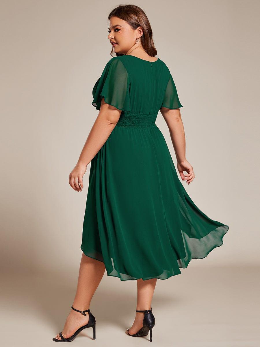 Modern Plus Size  A-Line Midi Chiffon Wedding Guest Dress with Jewel Neck