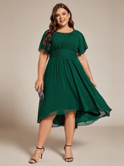 Modern Plus Size  A-Line Midi Chiffon Wedding Guest Dress with Jewel Neck