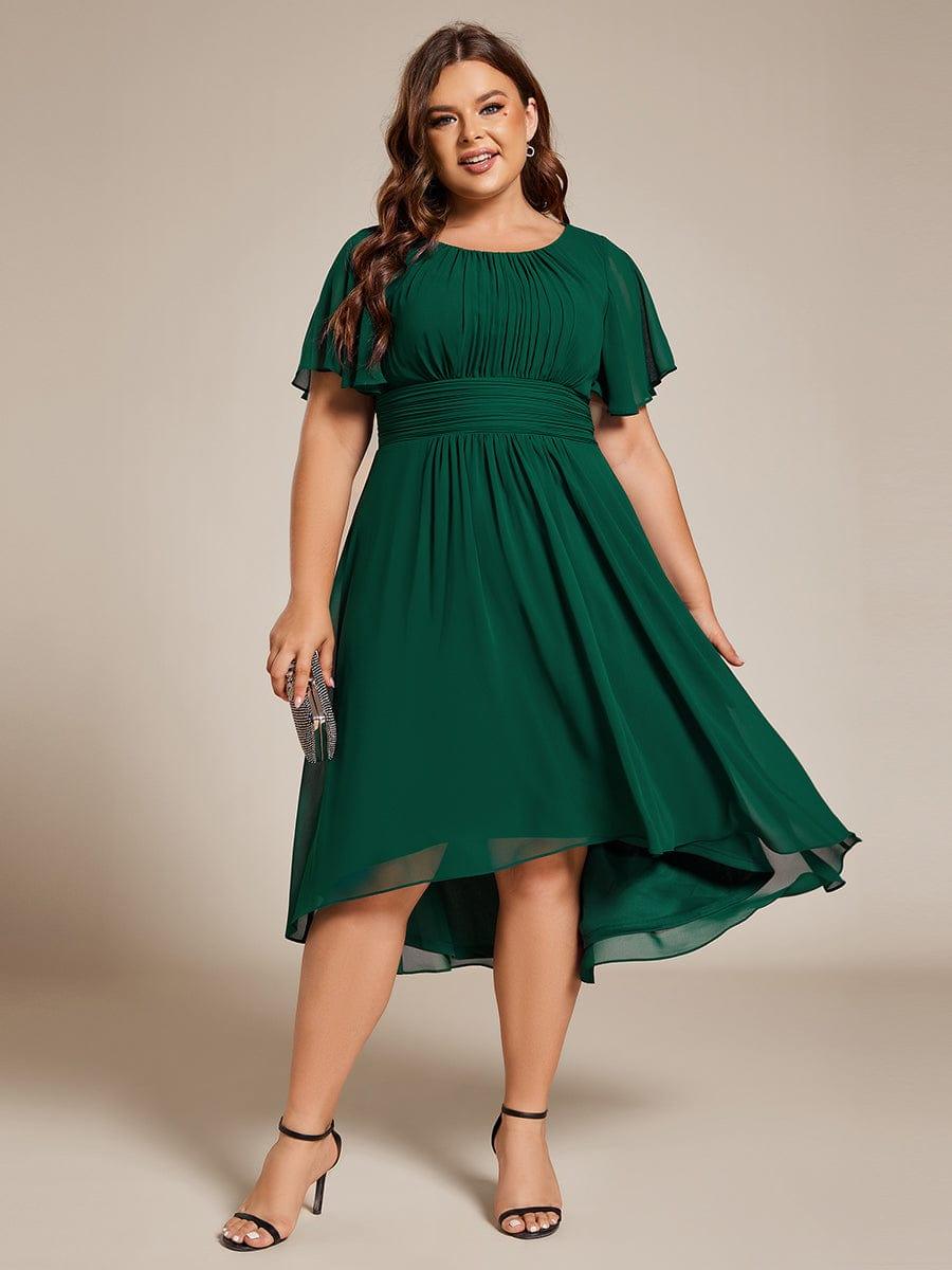 Modern Plus Size  A-Line Midi Chiffon Wedding Guest Dress with Jewel Neck