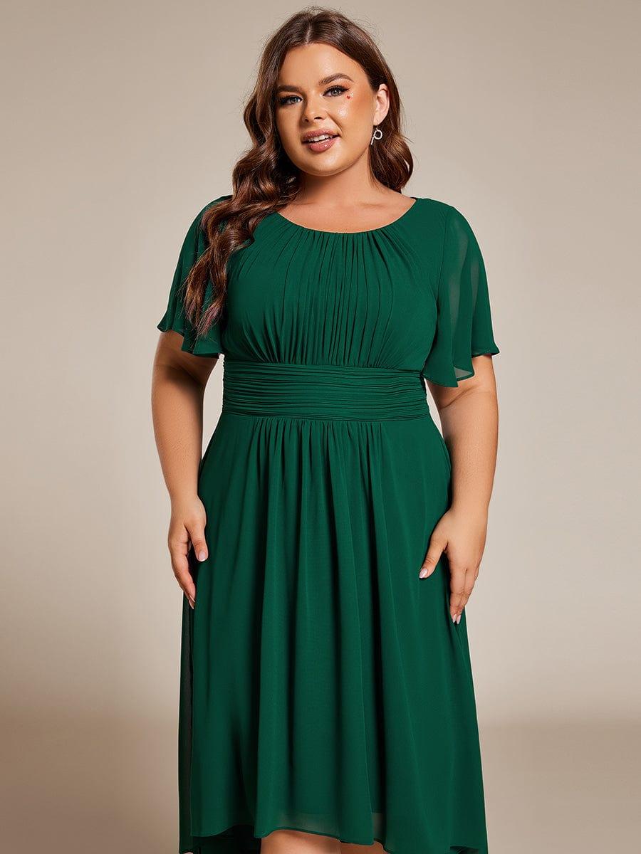 Modern Plus Size  A-Line Midi Chiffon Wedding Guest Dress with Jewel Neck