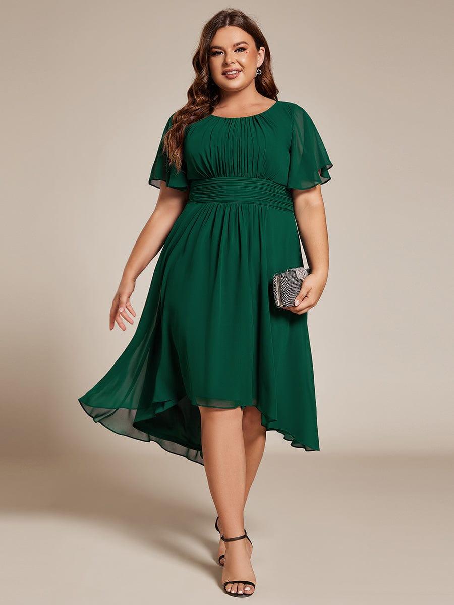 Modern Plus Size  A-Line Midi Chiffon Wedding Guest Dress with Jewel Neck