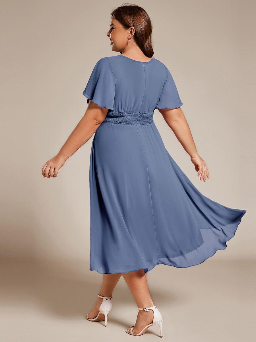 Modern Plus Size  A-Line Midi Chiffon Wedding Guest Dress with Jewel Neck