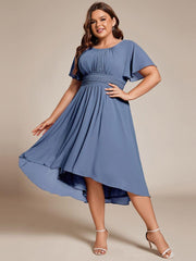 Modern Plus Size  A-Line Midi Chiffon Wedding Guest Dress with Jewel Neck