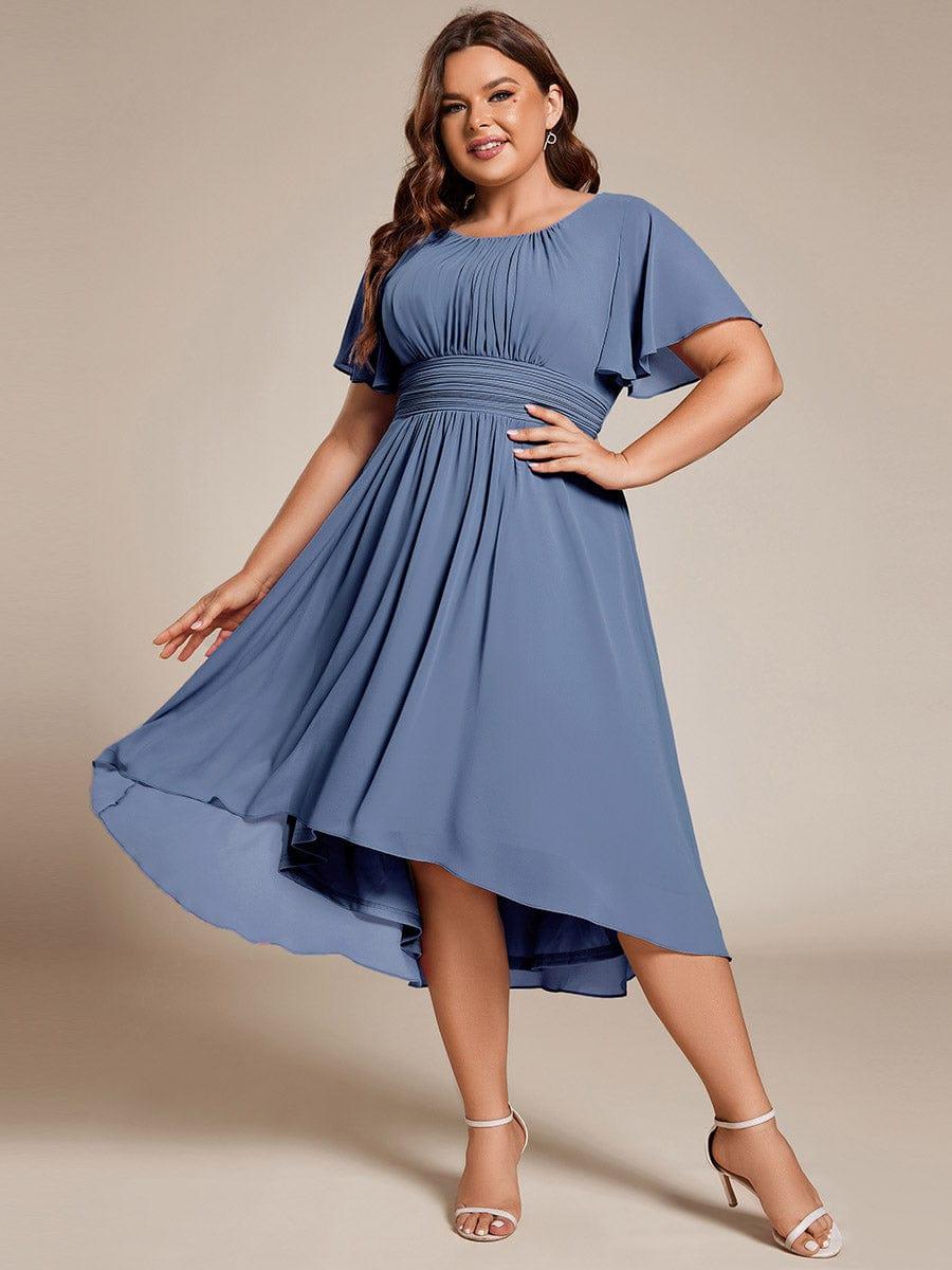 Modern Plus Size  A-Line Midi Chiffon Wedding Guest Dress with Jewel Neck