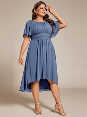 Modern Plus Size  A-Line Midi Chiffon Wedding Guest Dress with Jewel Neck