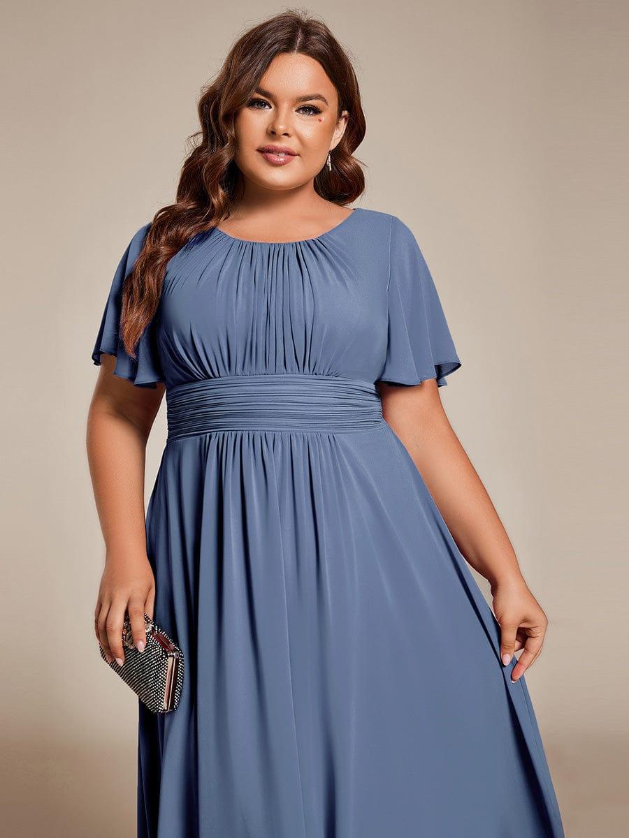Modern Plus Size  A-Line Midi Chiffon Wedding Guest Dress with Jewel Neck