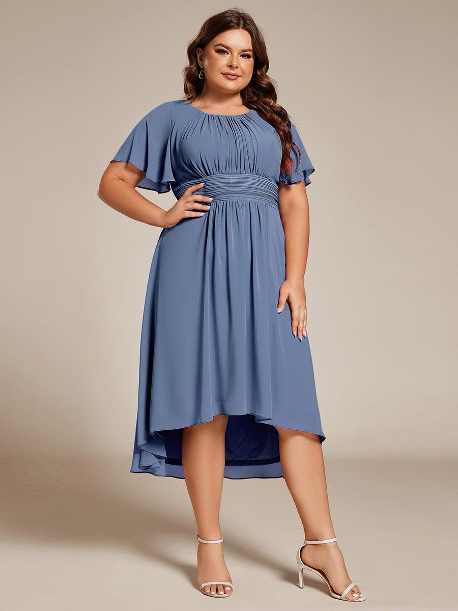 Modern Plus Size  A-Line Midi Chiffon Wedding Guest Dress with Jewel Neck