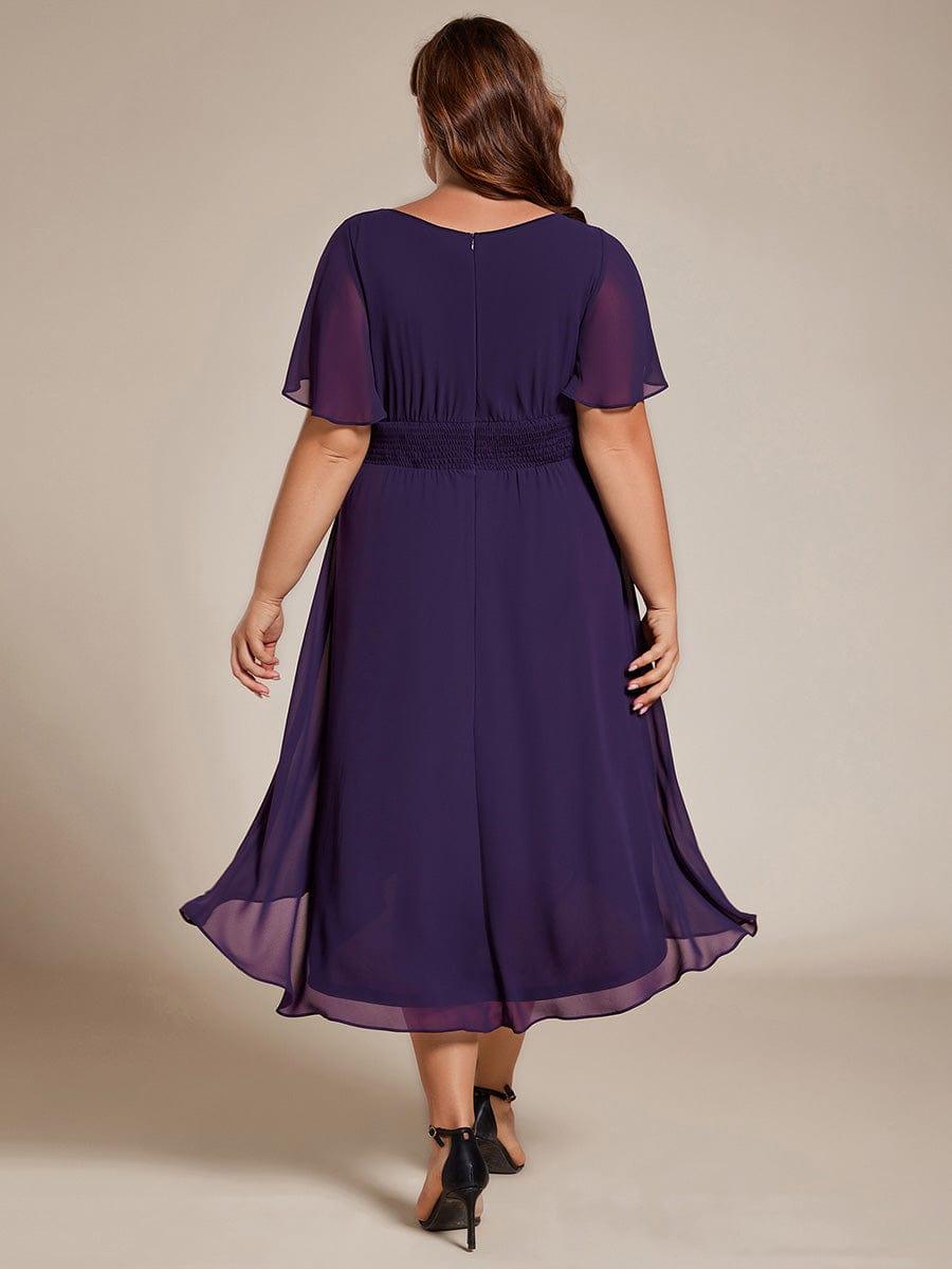 Modern Plus Size  A-Line Midi Chiffon Wedding Guest Dress with Jewel Neck