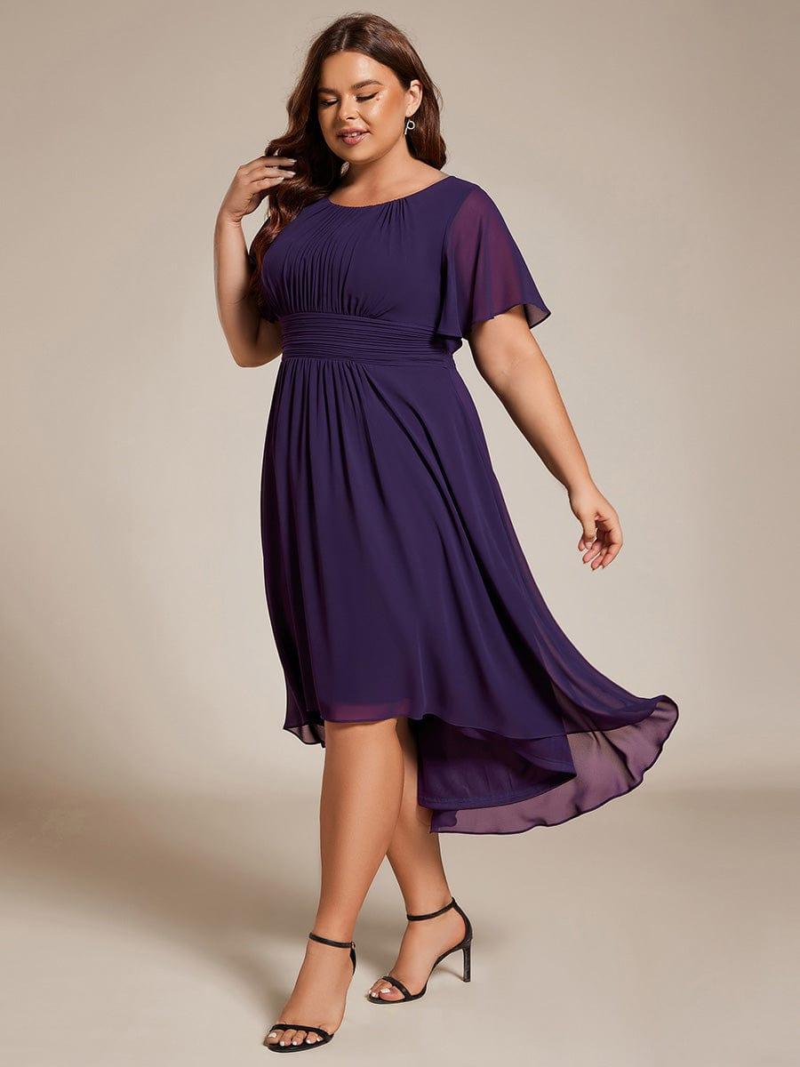 Modern Plus Size  A-Line Midi Chiffon Wedding Guest Dress with Jewel Neck