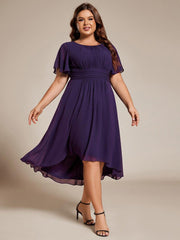 Modern Plus Size  A-Line Midi Chiffon Wedding Guest Dress with Jewel Neck
