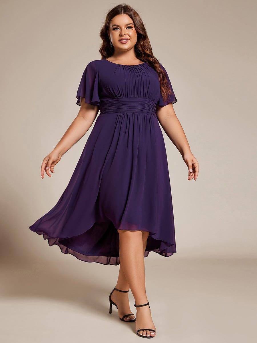 Modern Plus Size  A-Line Midi Chiffon Wedding Guest Dress with Jewel Neck