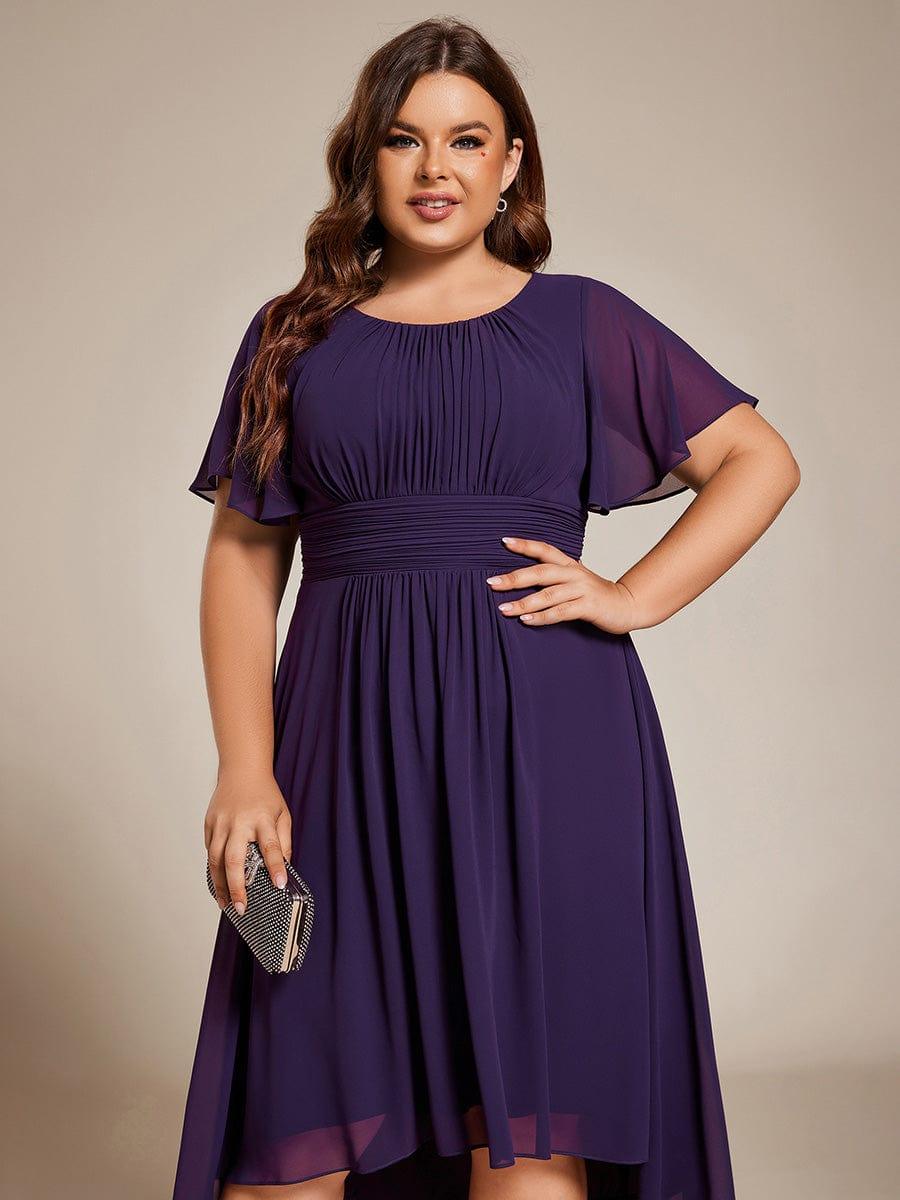 Modern Plus Size  A-Line Midi Chiffon Wedding Guest Dress with Jewel Neck