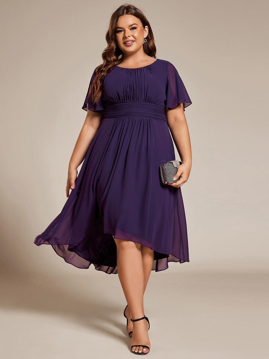 Modern Plus Size  A-Line Midi Chiffon Wedding Guest Dress with Jewel Neck