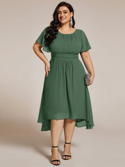 Modern Plus Size  A-Line Midi Chiffon Wedding Guest Dress with Jewel Neck