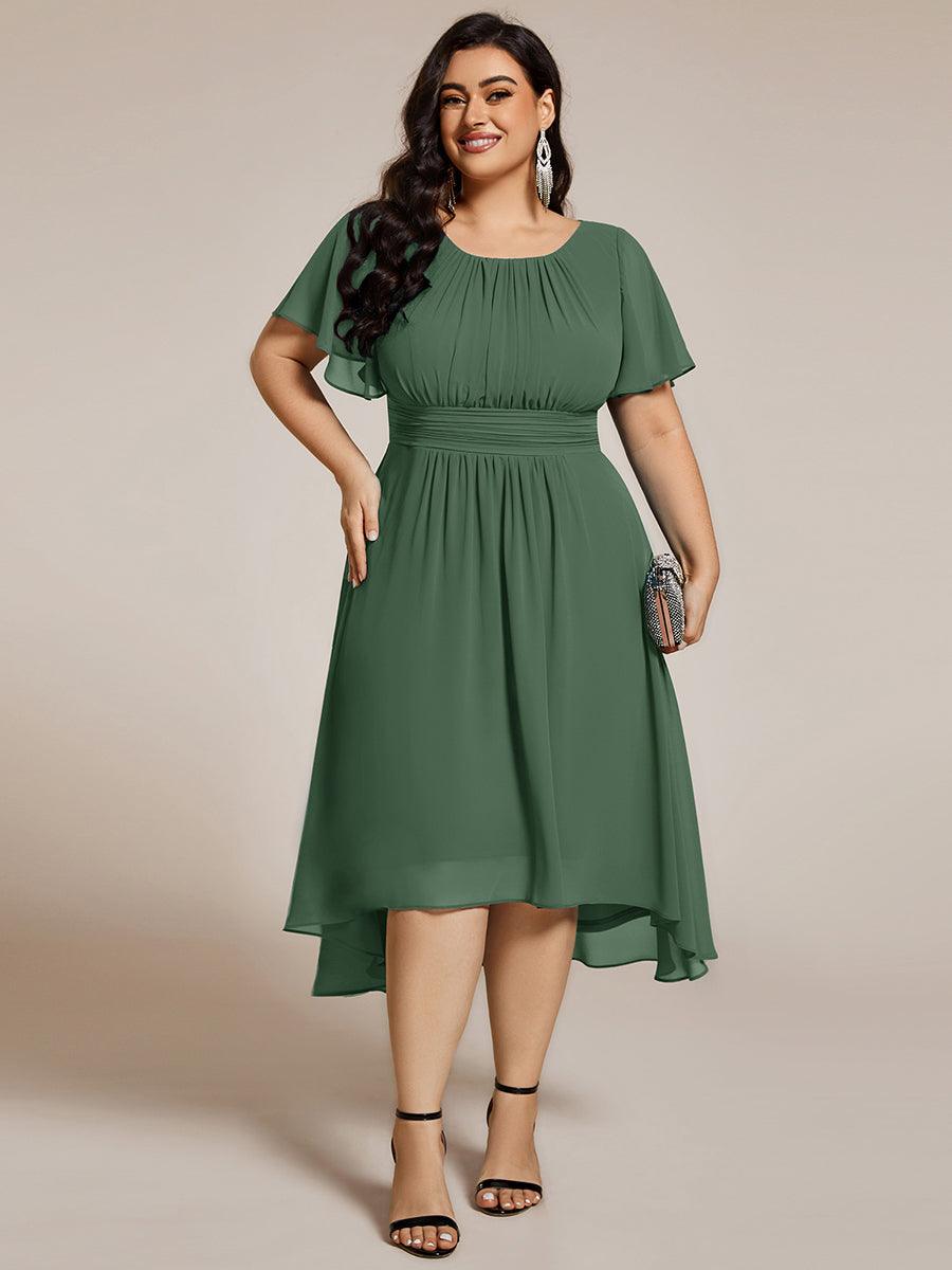 Modern Plus Size  A-Line Midi Chiffon Wedding Guest Dress with Jewel Neck