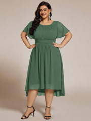 Modern Plus Size  A-Line Midi Chiffon Wedding Guest Dress with Jewel Neck
