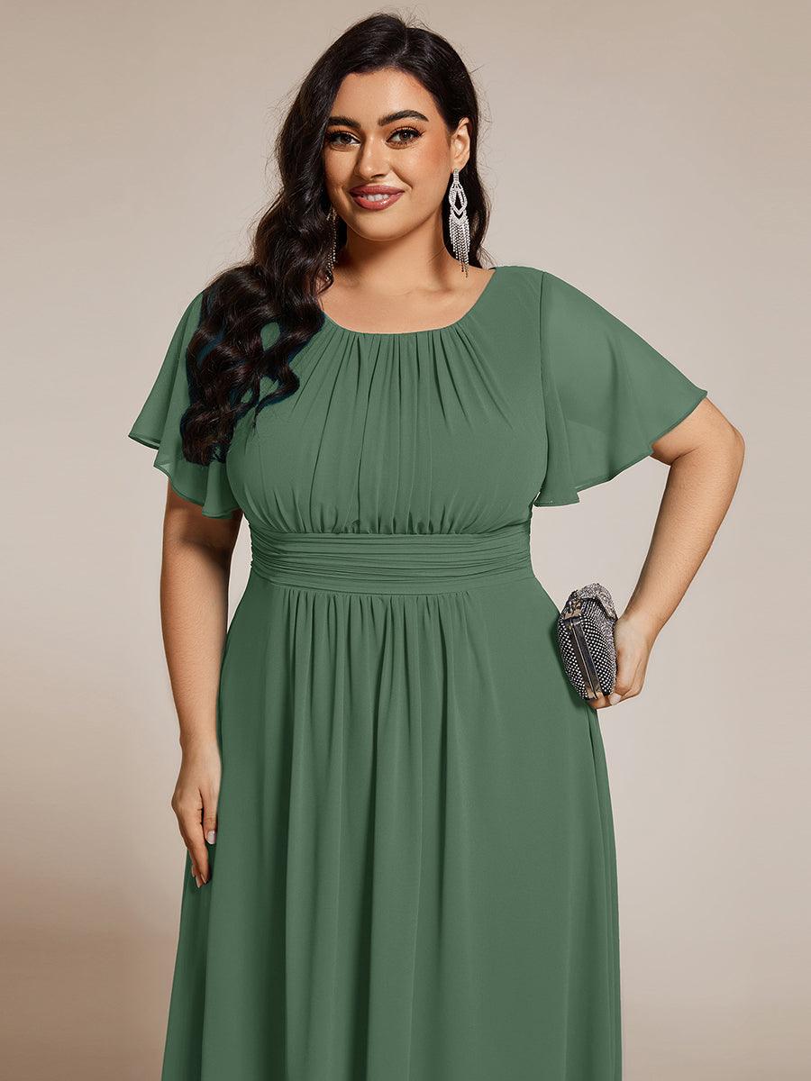 Modern Plus Size  A-Line Midi Chiffon Wedding Guest Dress with Jewel Neck