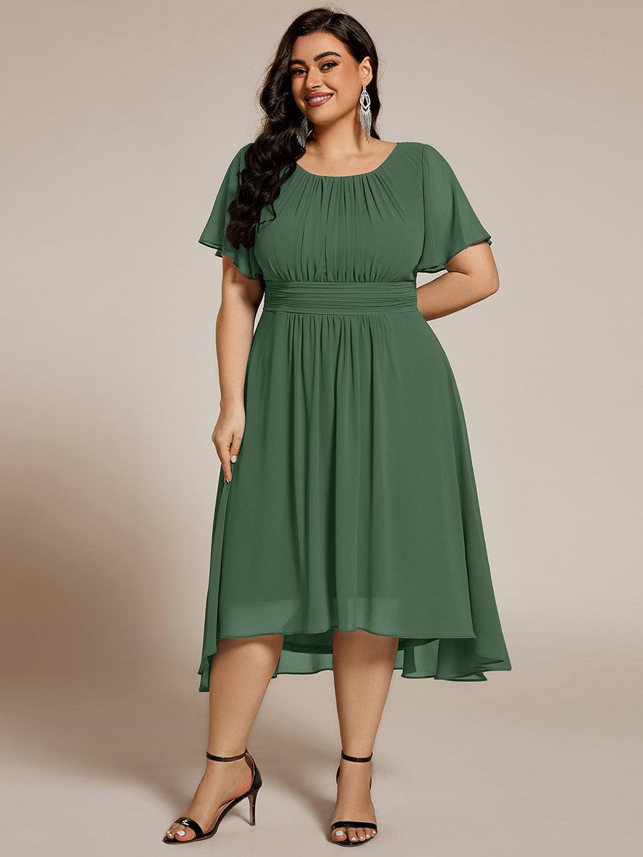 Modern Plus Size  A-Line Midi Chiffon Wedding Guest Dress with Jewel Neck