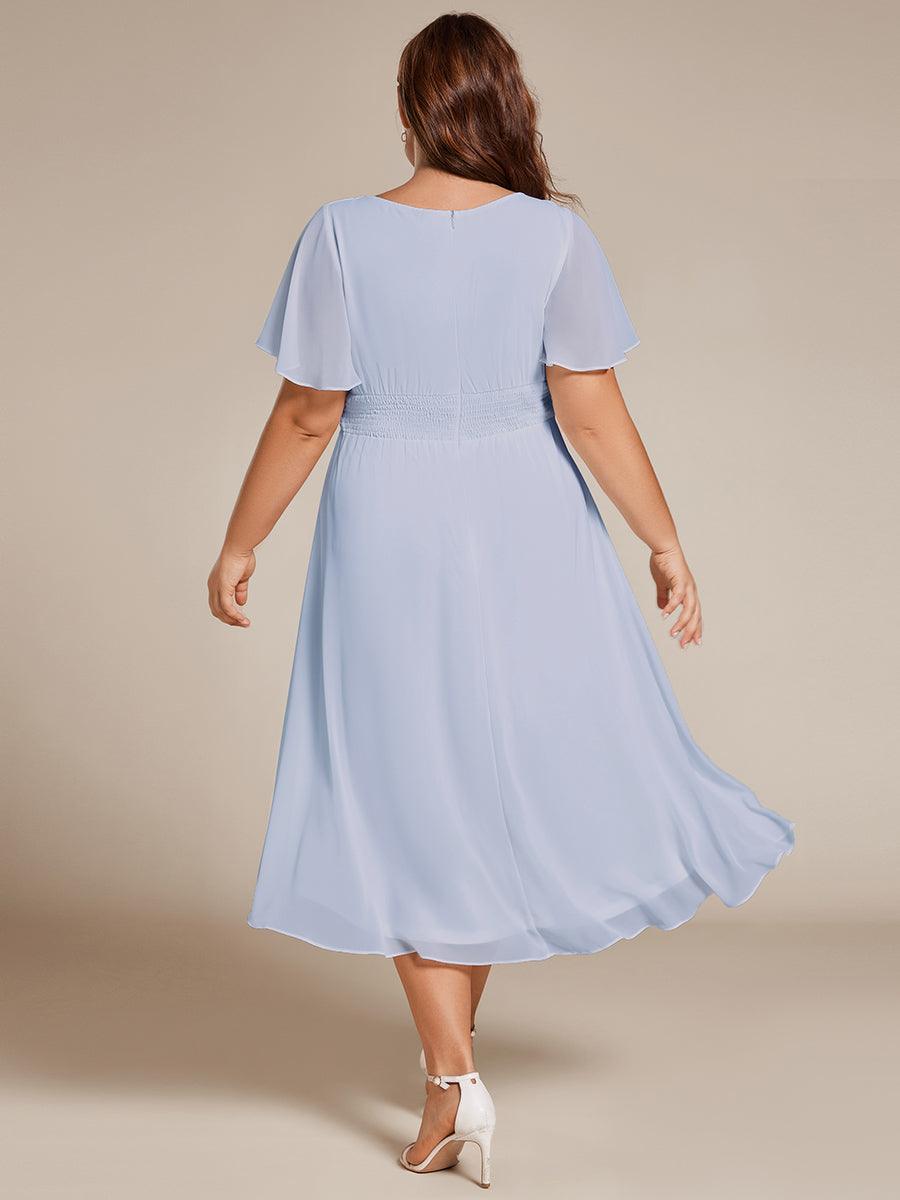 Modern Plus Size  A-Line Midi Chiffon Wedding Guest Dress with Jewel Neck