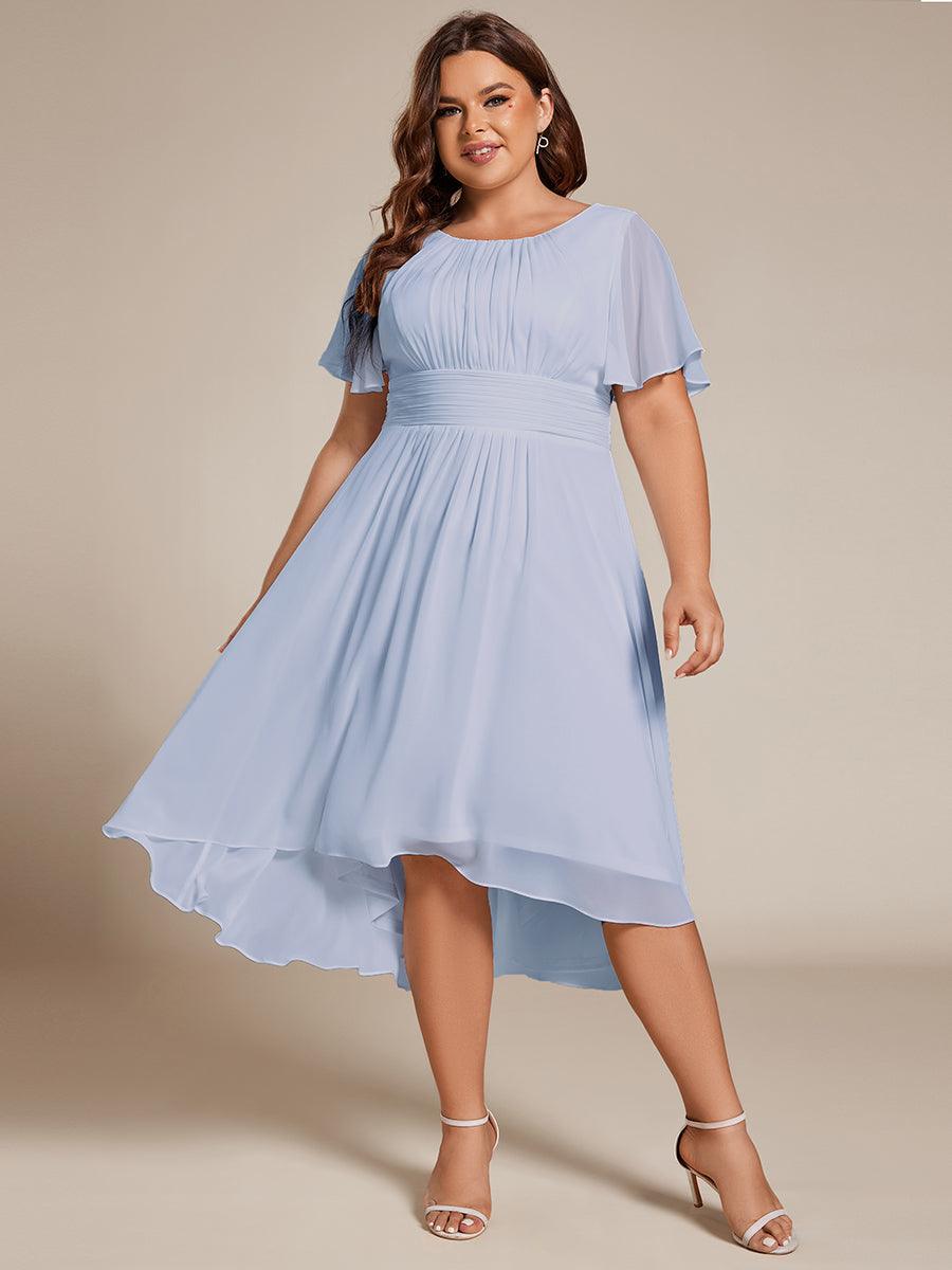 Modern Plus Size  A-Line Midi Chiffon Wedding Guest Dress with Jewel Neck