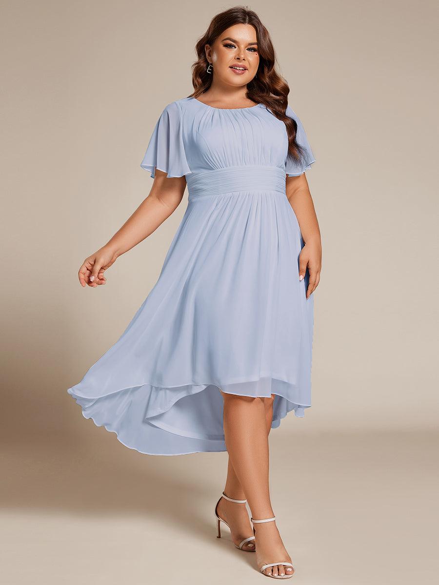 Modern Plus Size  A-Line Midi Chiffon Wedding Guest Dress with Jewel Neck