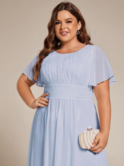 Modern Plus Size  A-Line Midi Chiffon Wedding Guest Dress with Jewel Neck