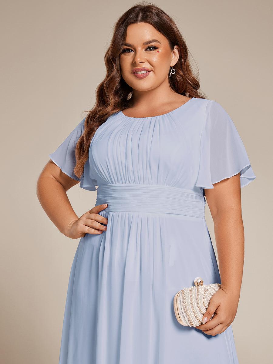 Modern Plus Size  A-Line Midi Chiffon Wedding Guest Dress with Jewel Neck
