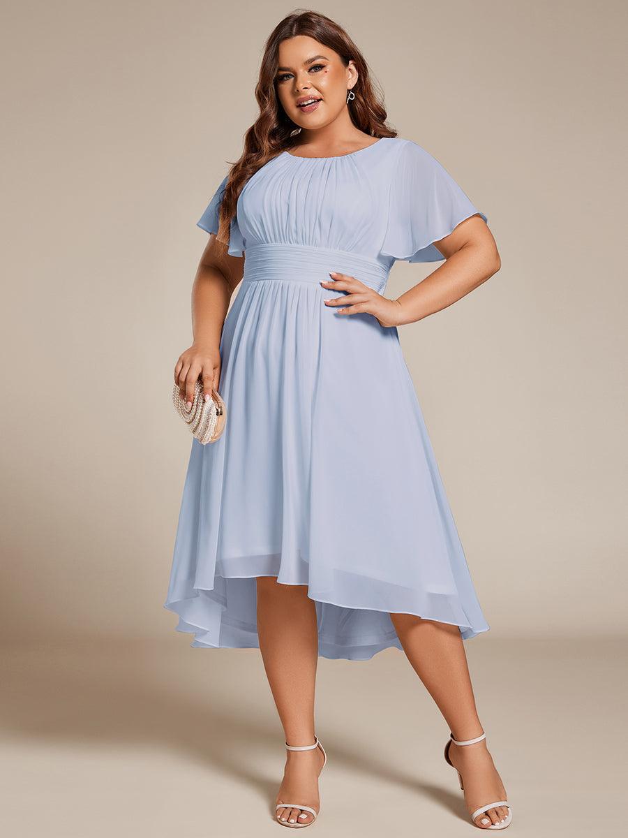 Modern Plus Size  A-Line Midi Chiffon Wedding Guest Dress with Jewel Neck