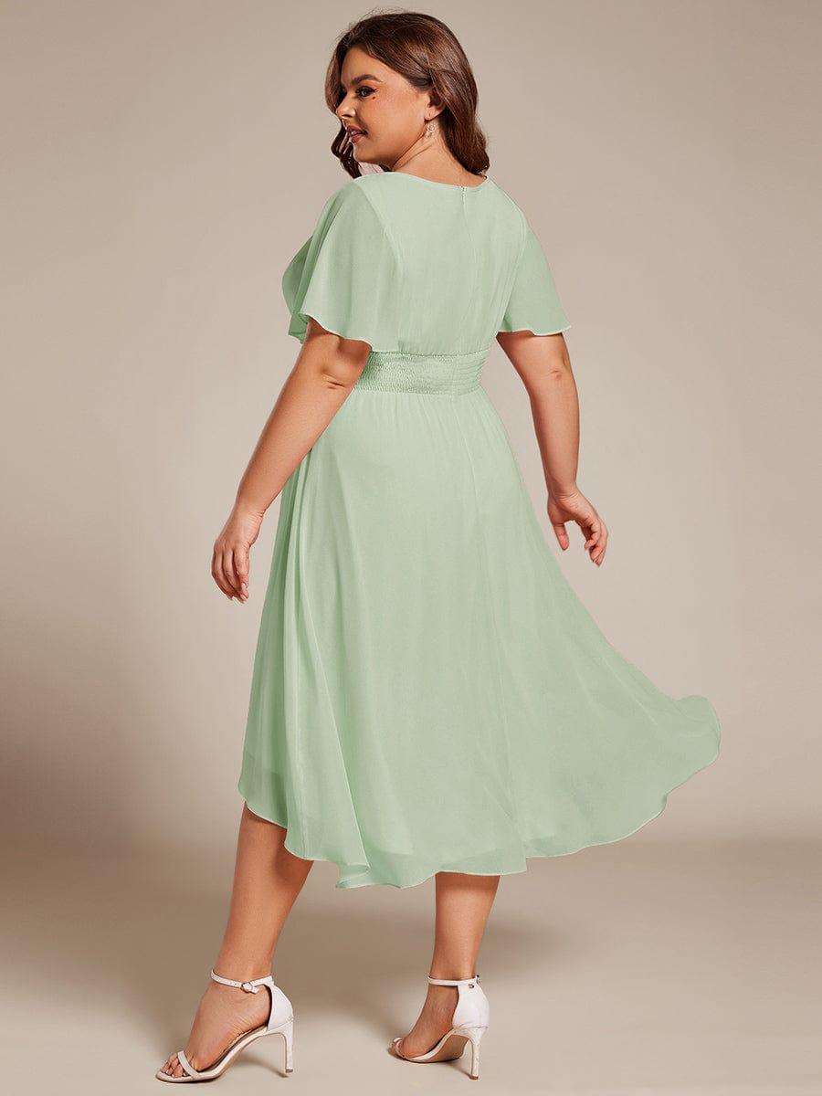 Modern Plus Size  A-Line Midi Chiffon Wedding Guest Dress with Jewel Neck