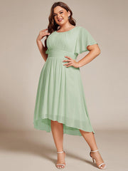 Modern Plus Size  A-Line Midi Chiffon Wedding Guest Dress with Jewel Neck