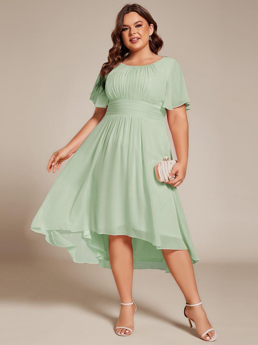 Modern Plus Size  A-Line Midi Chiffon Wedding Guest Dress with Jewel Neck