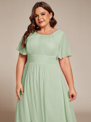 Modern Plus Size  A-Line Midi Chiffon Wedding Guest Dress with Jewel Neck