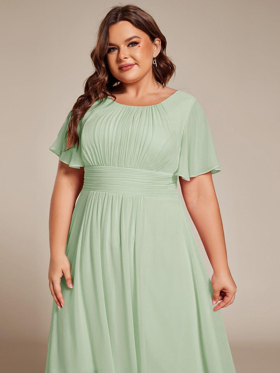 Modern Plus Size  A-Line Midi Chiffon Wedding Guest Dress with Jewel Neck