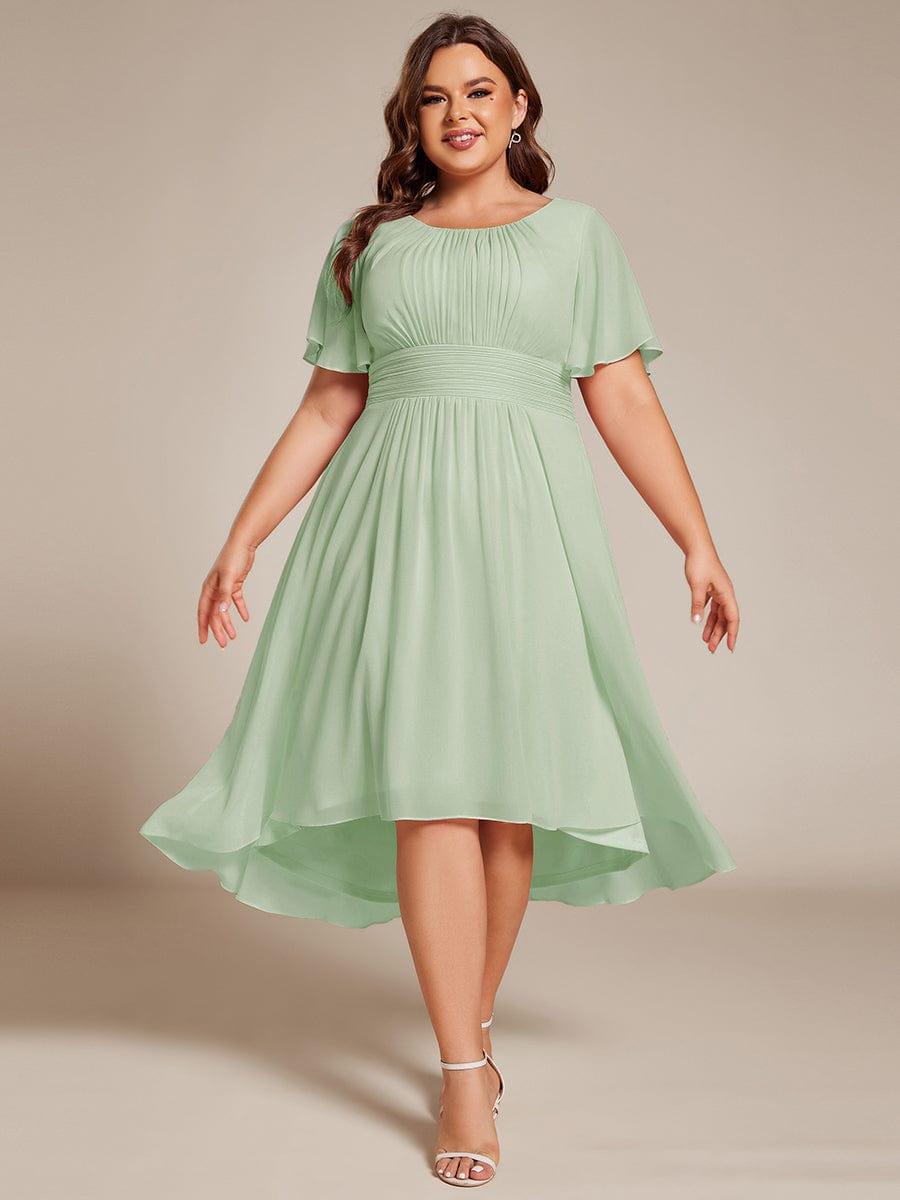 Modern Plus Size  A-Line Midi Chiffon Wedding Guest Dress with Jewel Neck