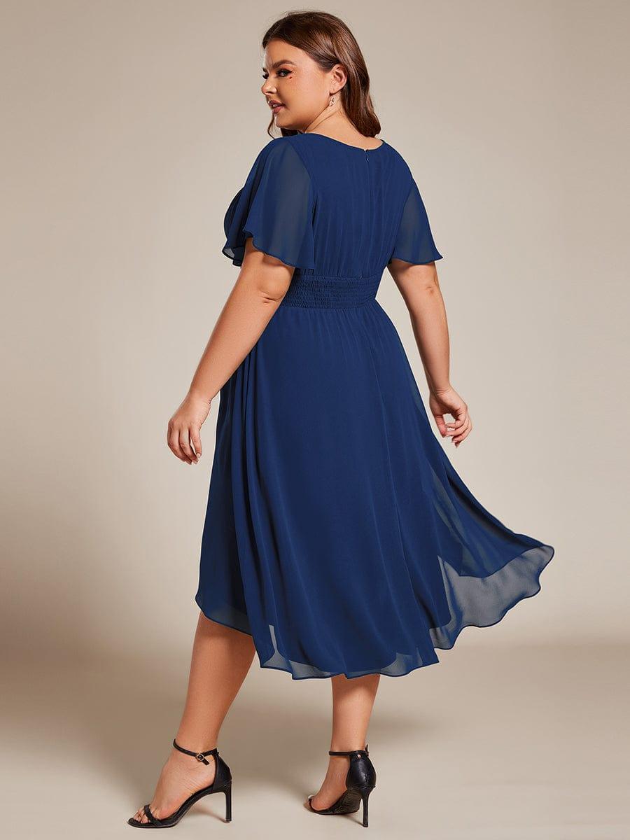 Modern Plus Size  A-Line Midi Chiffon Wedding Guest Dress with Jewel Neck