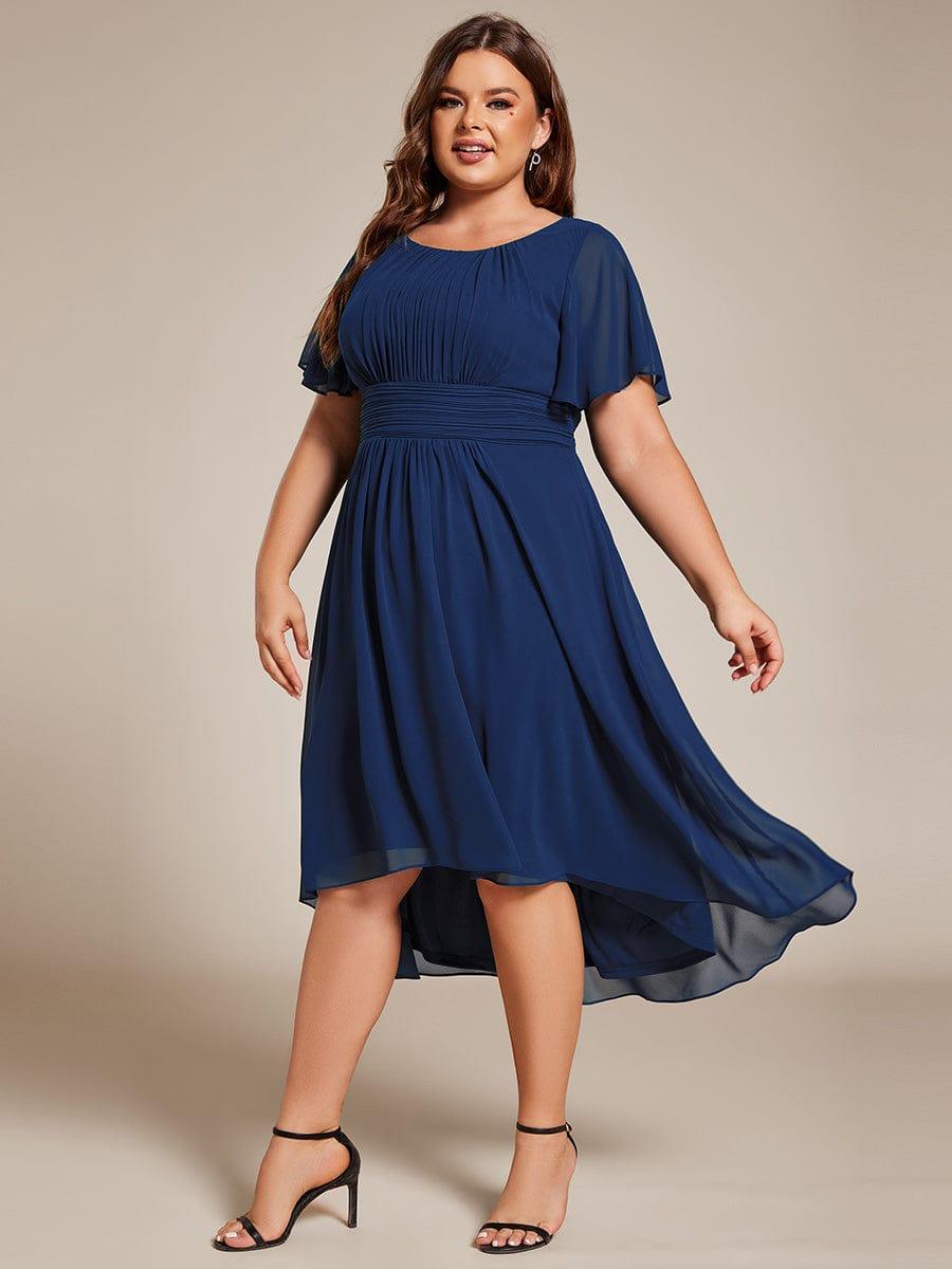 Modern Plus Size  A-Line Midi Chiffon Wedding Guest Dress with Jewel Neck