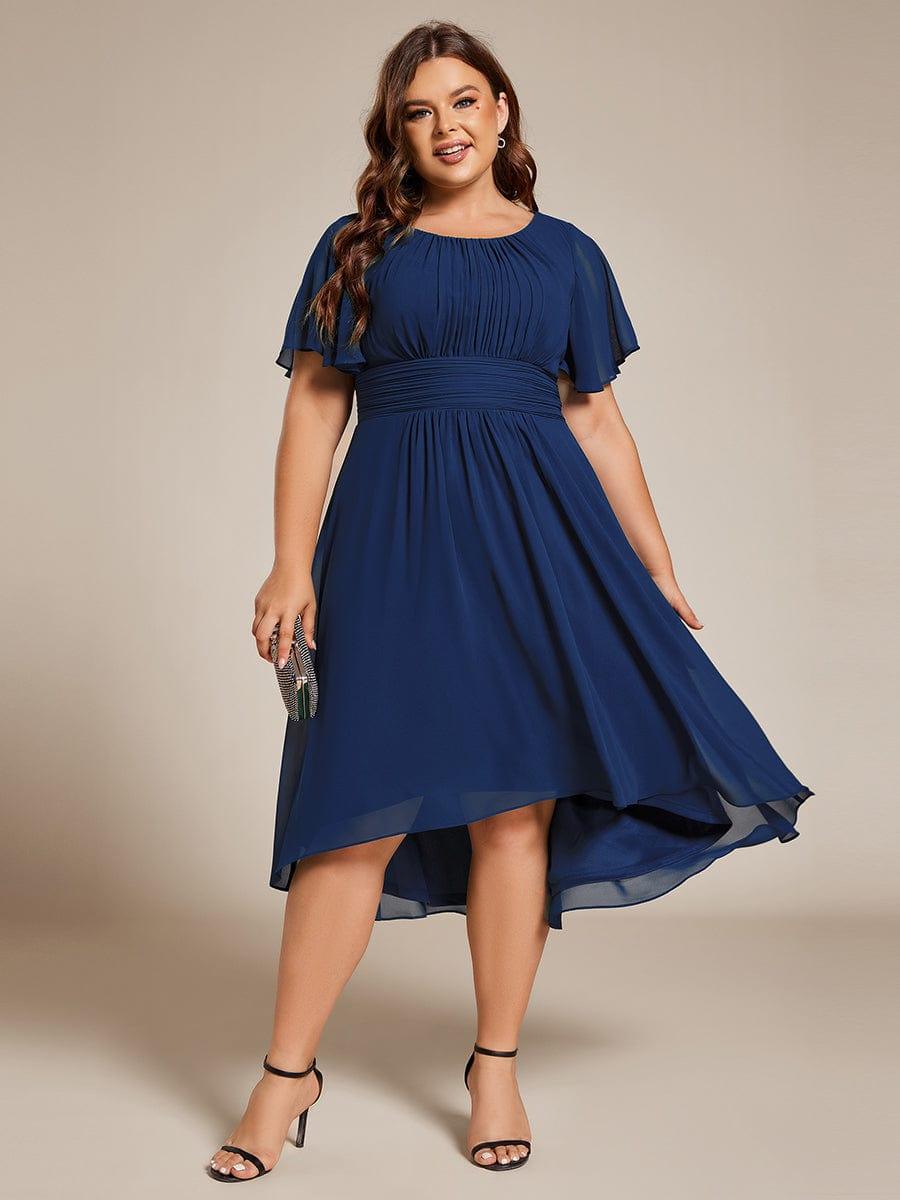 Modern Plus Size  A-Line Midi Chiffon Wedding Guest Dress with Jewel Neck
