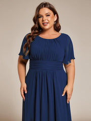 Modern Plus Size  A-Line Midi Chiffon Wedding Guest Dress with Jewel Neck