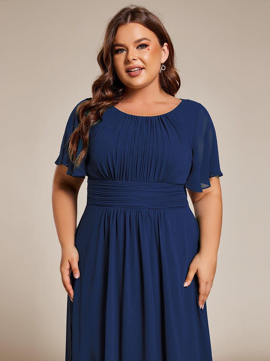 Modern Plus Size  A-Line Midi Chiffon Wedding Guest Dress with Jewel Neck