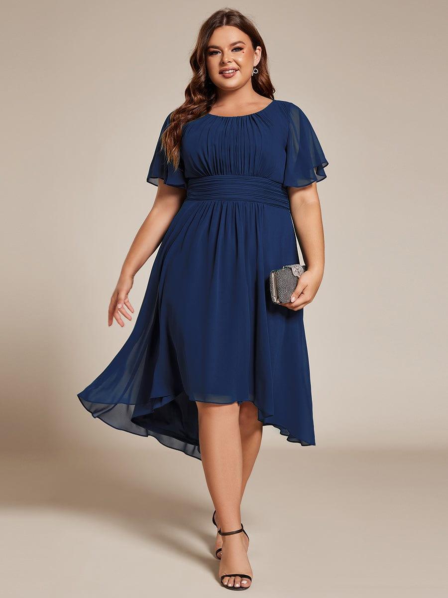 Modern Plus Size  A-Line Midi Chiffon Wedding Guest Dress with Jewel Neck