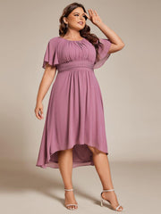 Modern Plus Size  A-Line Midi Chiffon Wedding Guest Dress with Jewel Neck
