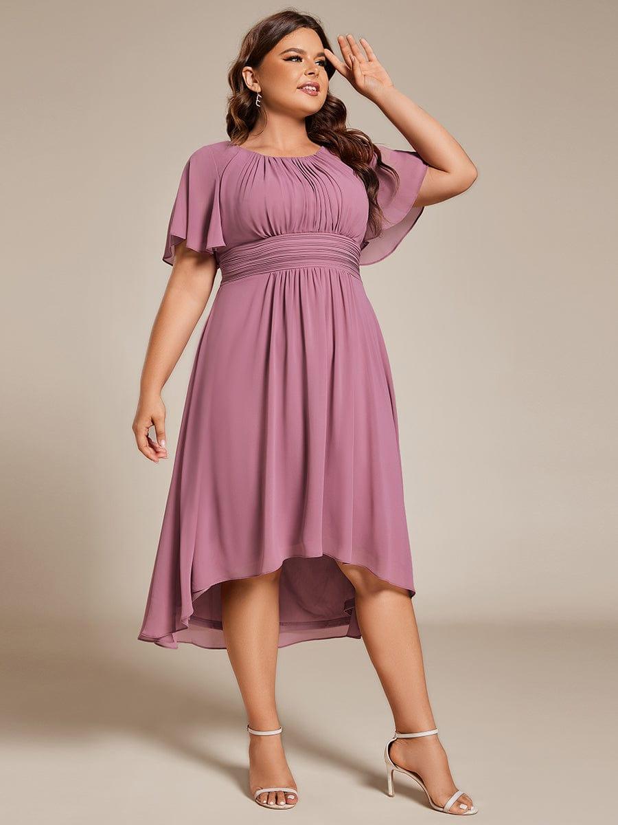 Modern Plus Size  A-Line Midi Chiffon Wedding Guest Dress with Jewel Neck