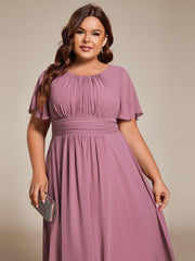 Modern Plus Size  A-Line Midi Chiffon Wedding Guest Dress with Jewel Neck